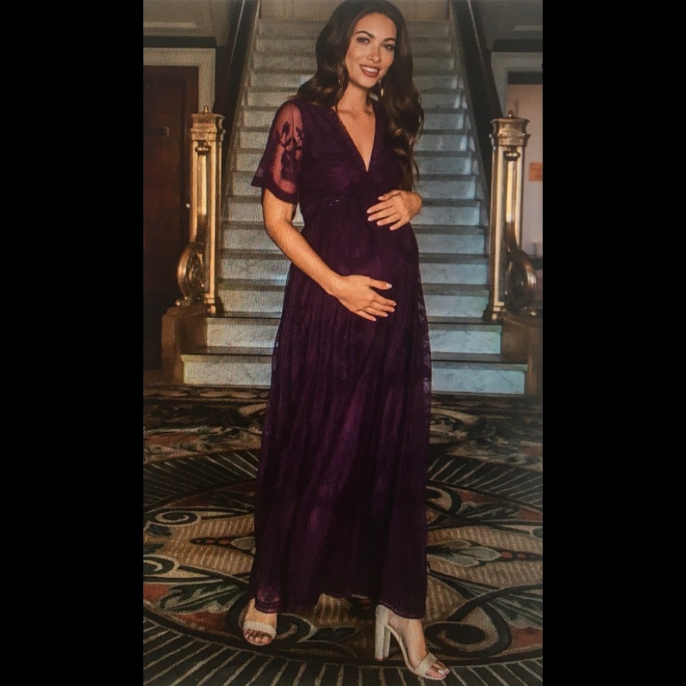 New*PinkBlush Plum Lace Mesh Overlay Maternity - Picture 8 of 12